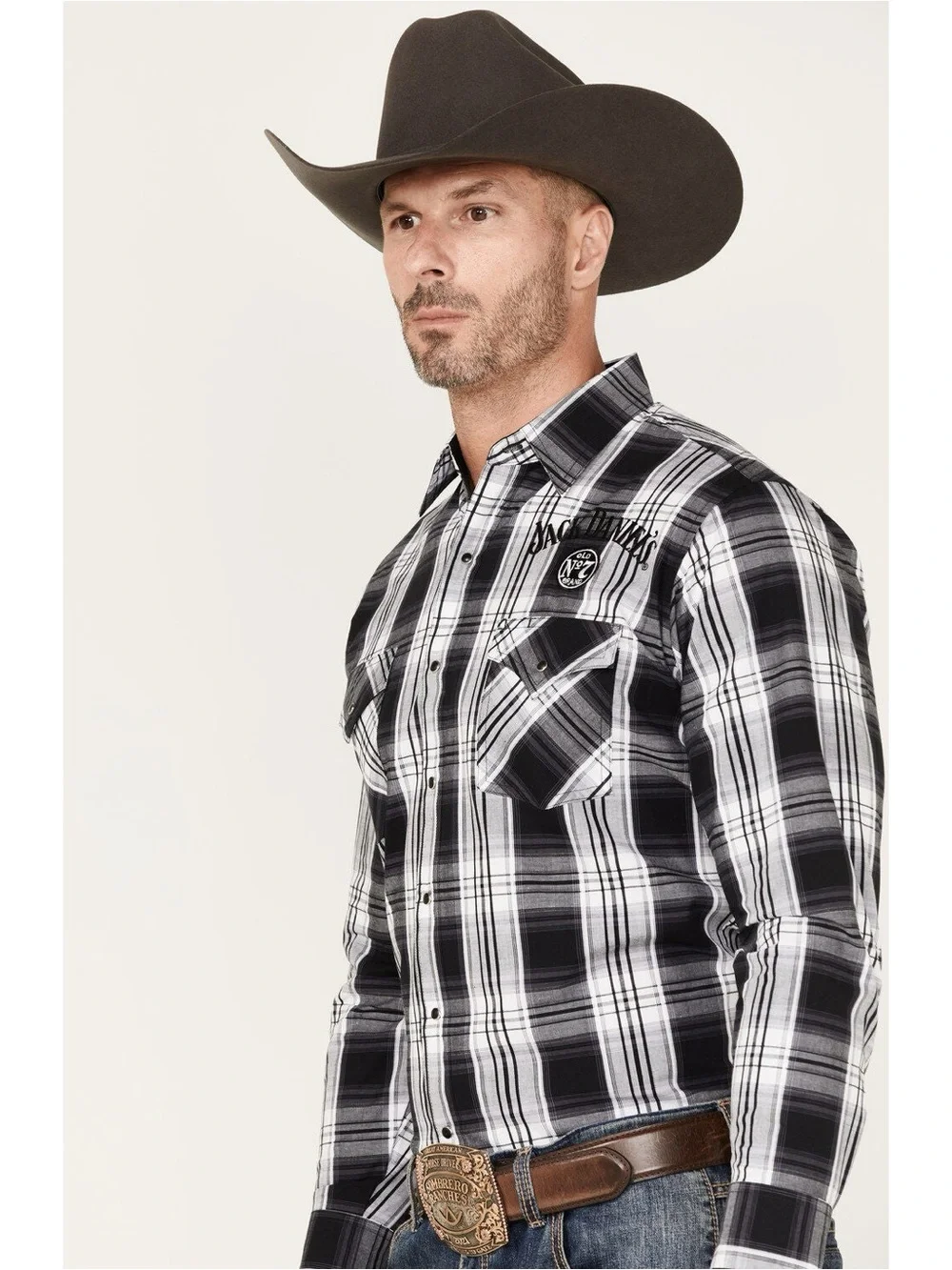 BOOT BARN BARELY WALKER JACK DANIEL'S PLAID PRINT LONG SLEEVE SNAP WESTERN SHIRT